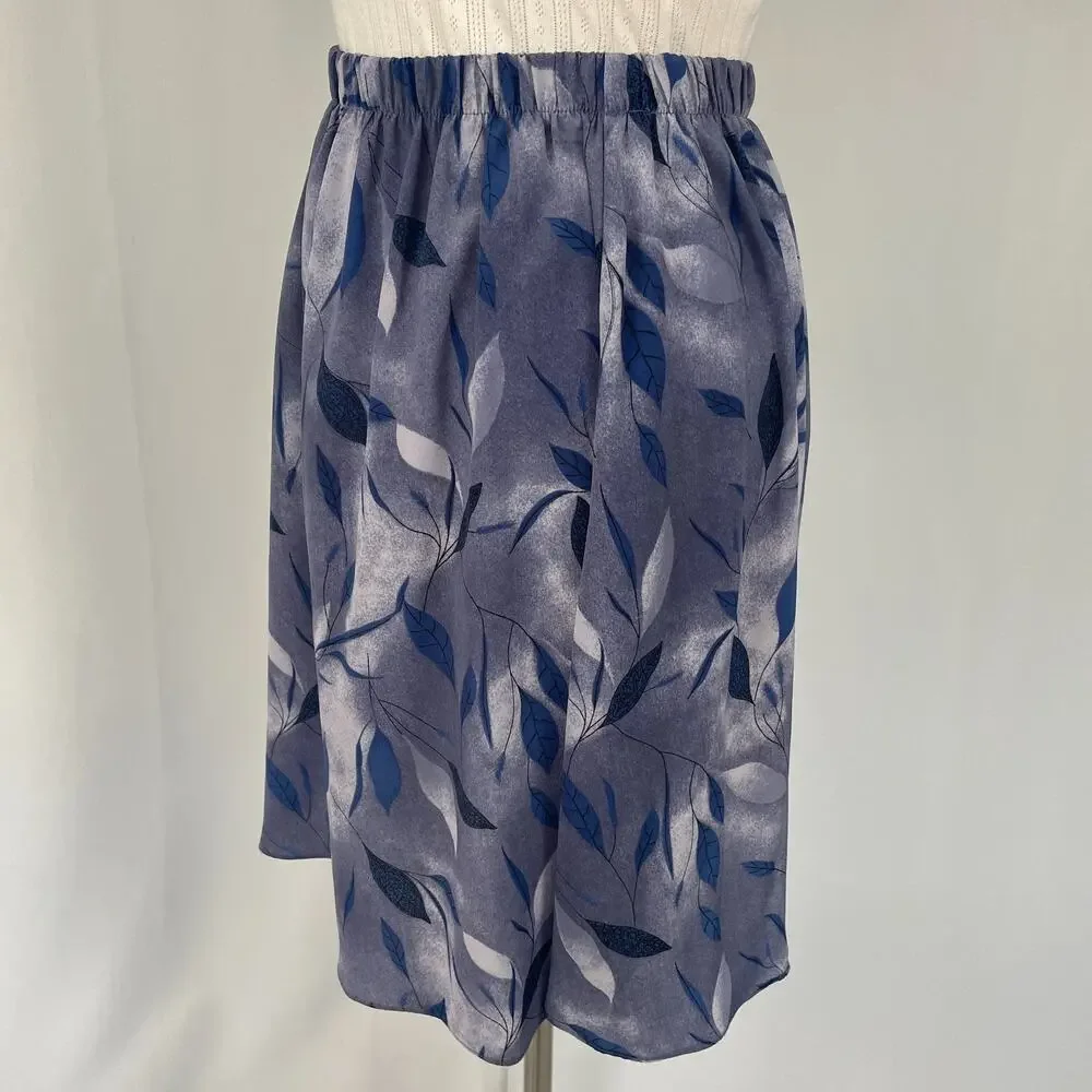 Vintage Mini Skirt Size 12P 12 Petite Blue Abstract Leaf Print A Line Boho 90s